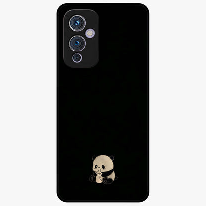 Midnight Panda Love Glass Case showing flat back view with cute panda themed artwork and glossy glass finish.