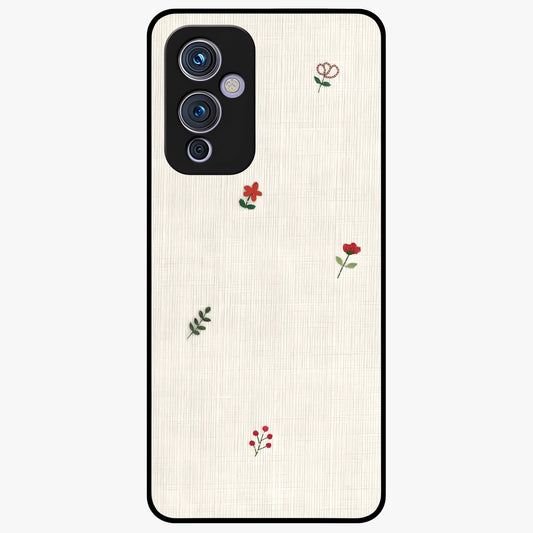 Minimal Petal Whispers Glass Case showing flat back view with soft minimal floral artwork and glossy glass finish.