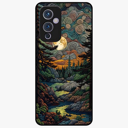 Moonlight Forest Dream Glass Case showing flat back view with mystical forest moonlight artwork and glossy glass finish.