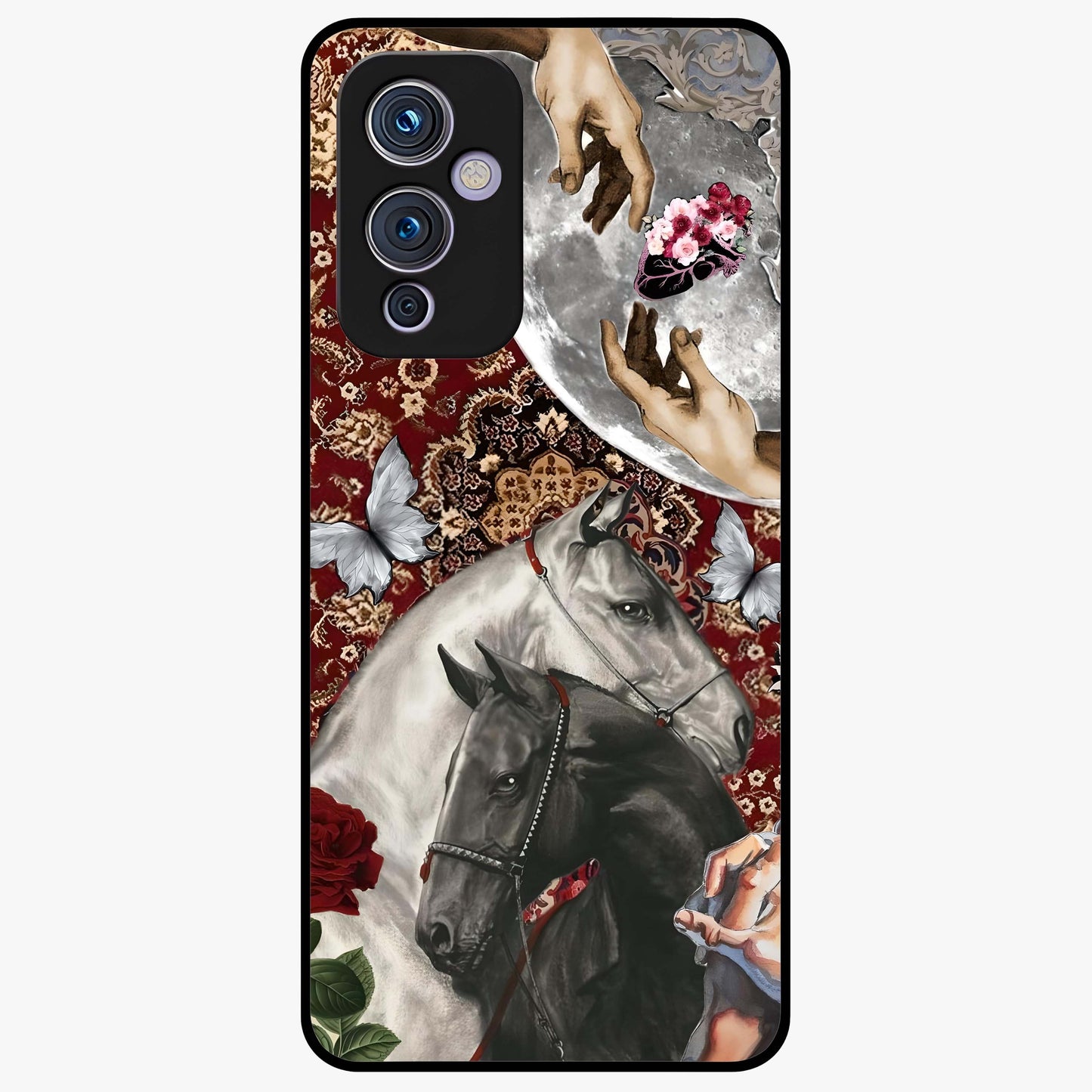Moonlit Royal Stallion Glass Case showing flat back view with majestic horse under moonlight artwork and glossy glass finish.