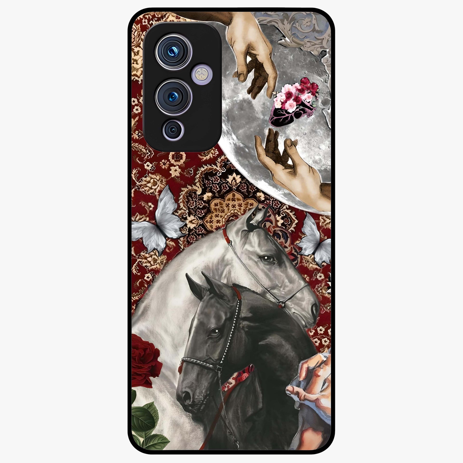 Moonlit Royal Stallion Glass Case showing flat back view with majestic horse under moonlight artwork and glossy glass finish.