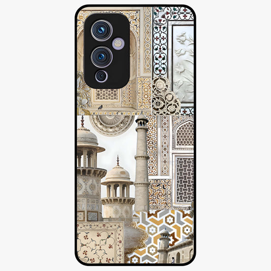 Mughal Marble Legacy Glass Case showing flat back view with intricate Mughal inspired marble pattern and glossy glass finish.