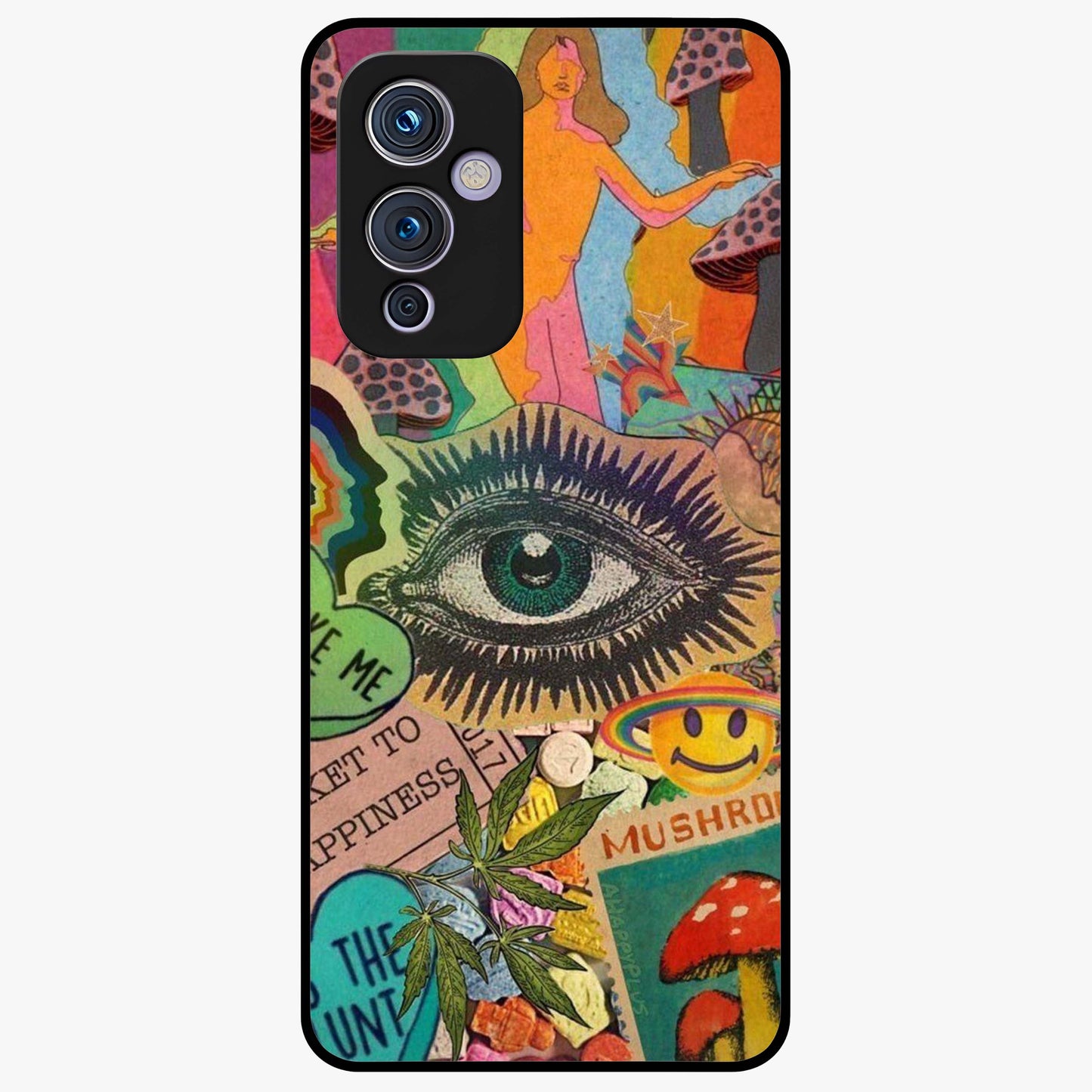 Mystic Eye Wonderland Glass Case showing flat back view with mystical eye themed artwork and glossy glass finish.