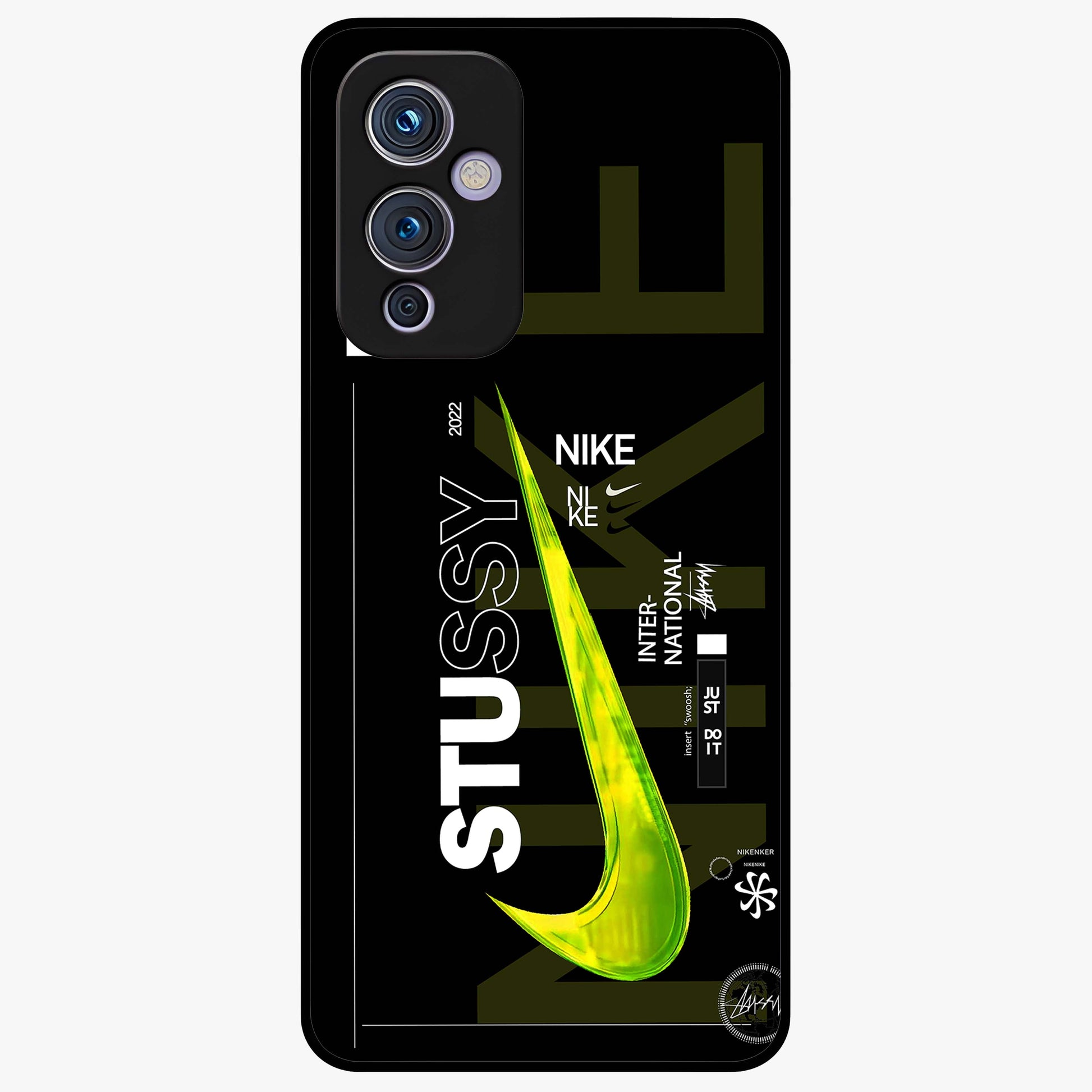 Neon Street Edition Glass Case showing flat back view with neon street style artwork and glossy glass finish.
