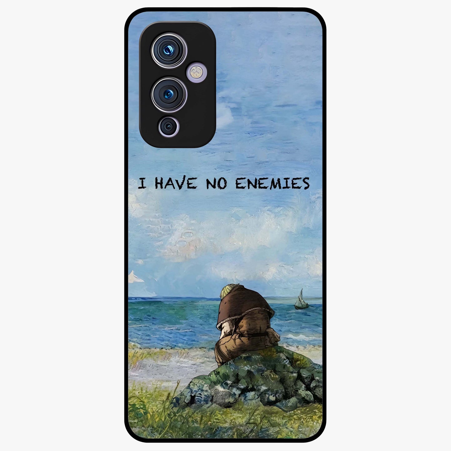 Peace Beyond War Glass Case showing flat back view with symbolic peace themed artwork and glossy glass finish.