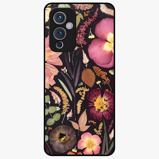Petal Dream Tapestry Glass Case showing flat back view with intricate floral tapestry artwork and glossy glass finish.