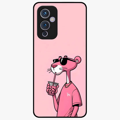 Pink Panther Glass Case showing flat back view with iconic pink panther artwork and glossy glass finish.