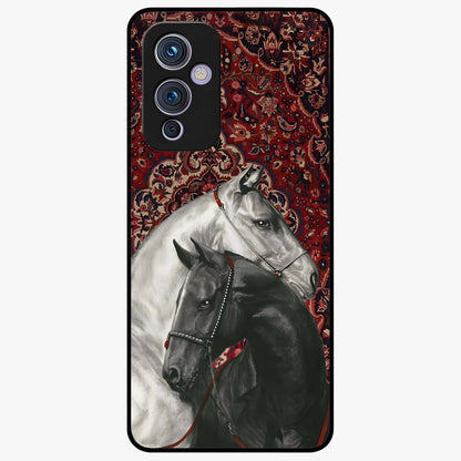 Regal Stallion Tapestry Glass Case showing flat back view with majestic horse tapestry artwork and glossy glass finish.