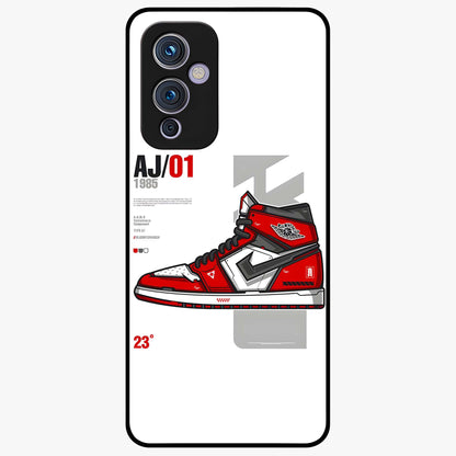 Retro Sneaker Blueprint Glass Case showing flat back view with sneaker blueprint style artwork and glossy glass finish.
