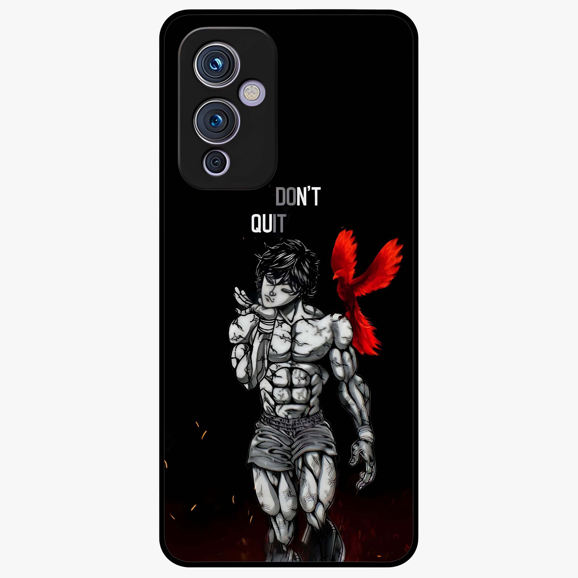 Rise Beyond Limits Glass Case showing flat back view with motivational typography artwork and glossy glass finish.