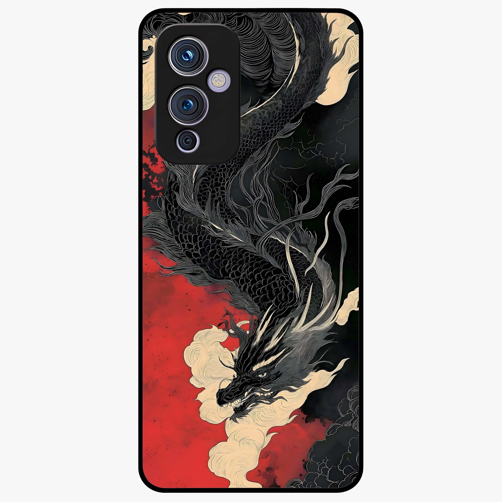Shadow Dragon Fury Glass Case showing flat back view with fierce dragon artwork and glossy glass finish.