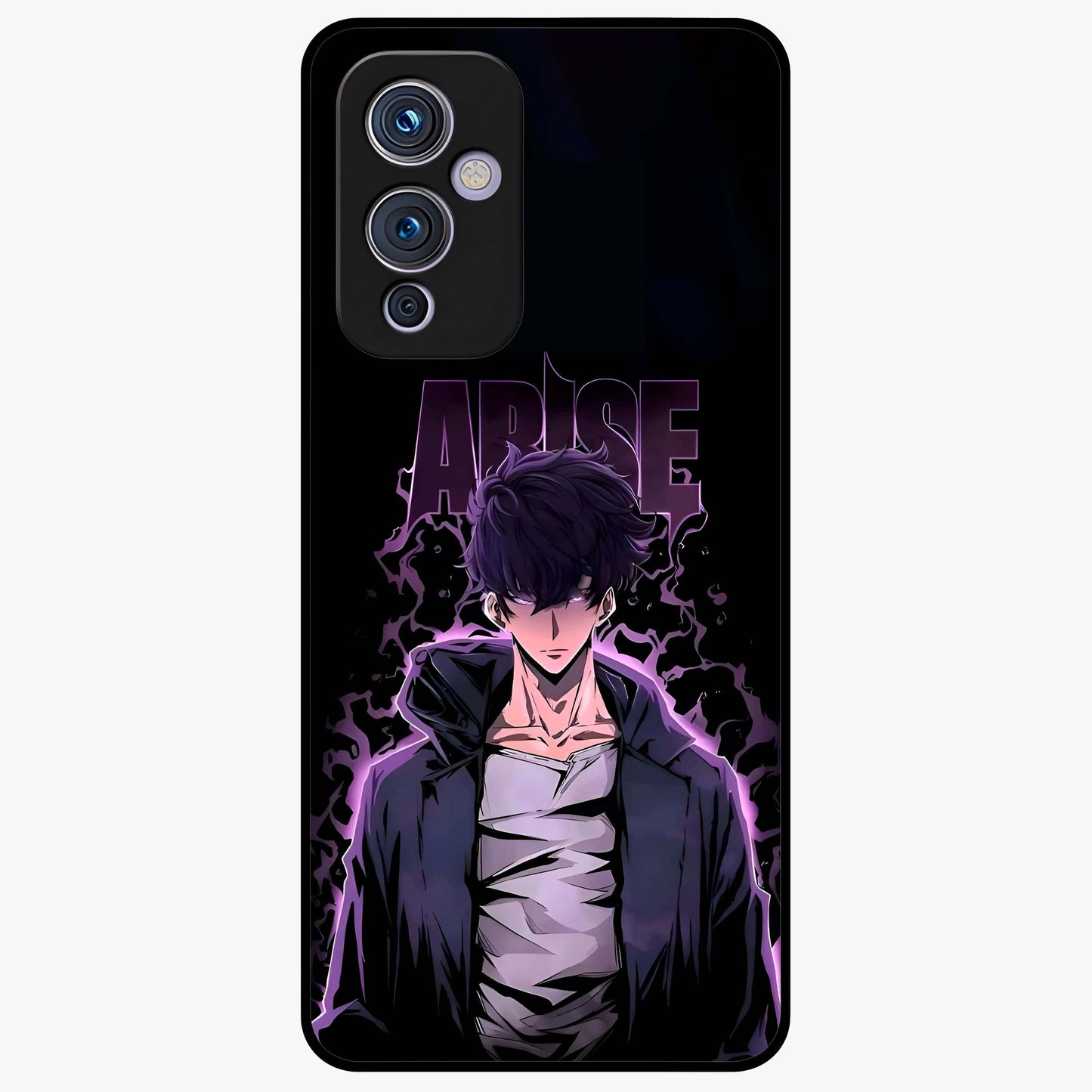 Shadow Monarch Awakening Glass Case showing flat back view with powerful dark monarch themed artwork and glossy glass finish.
