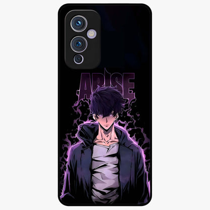 Shadow Monarch Awakening Glass Case showing flat back view with powerful dark monarch themed artwork and glossy glass finish.