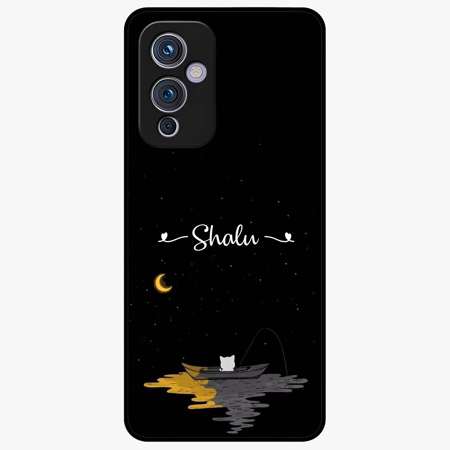 Silent Night Row Glass Case showing flat back view with calm night themed artwork and glossy glass finish.