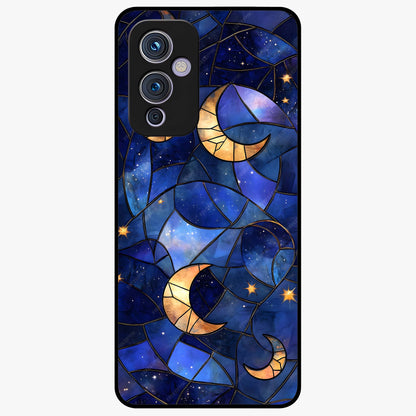 Starlit Sky Tapestry Glass Case showing flat back view with decorative starry sky tapestry artwork and glossy glass finish.