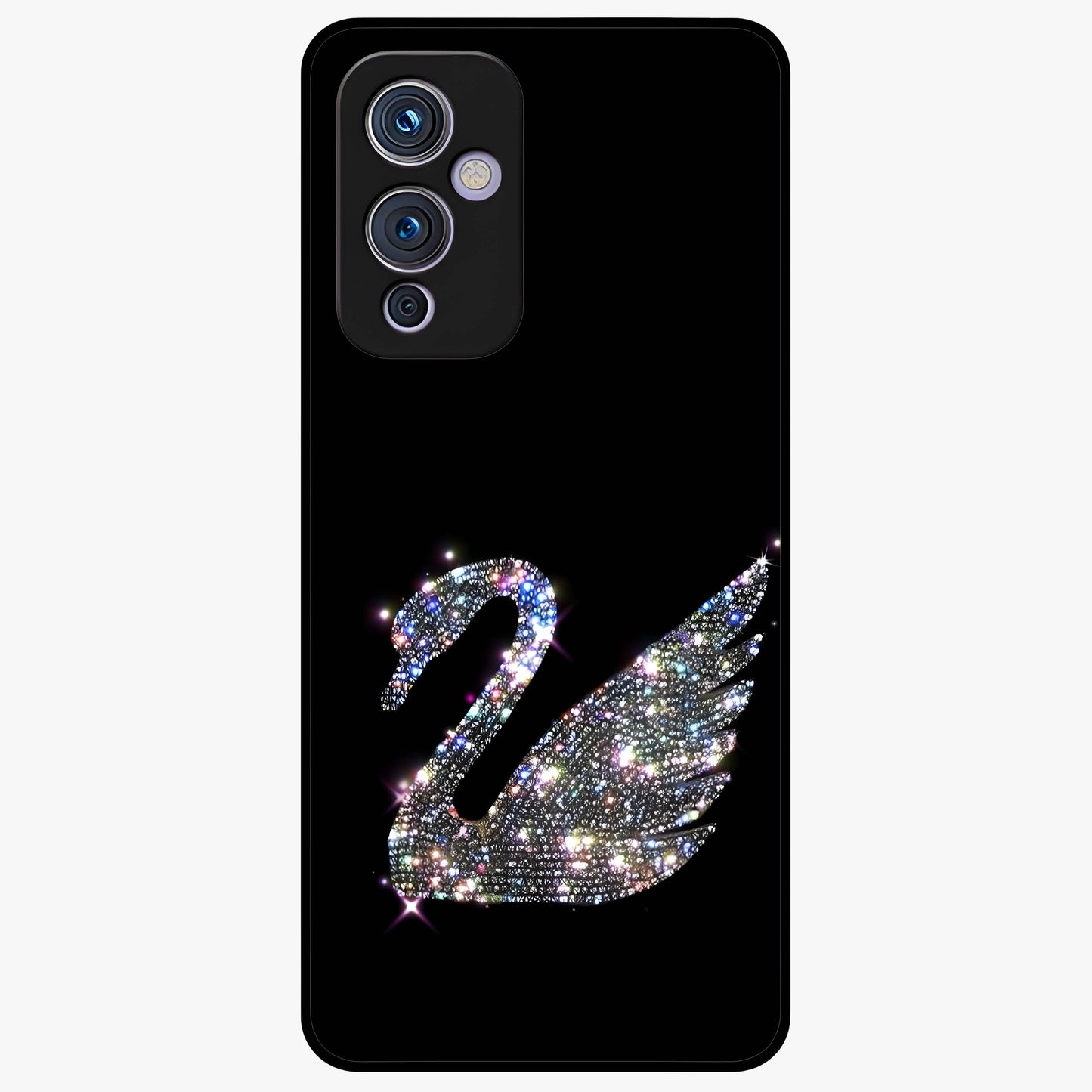 Starlit Swan Grace Glass Case showing flat back view with graceful swan artwork under starry sky and glossy glass finish.