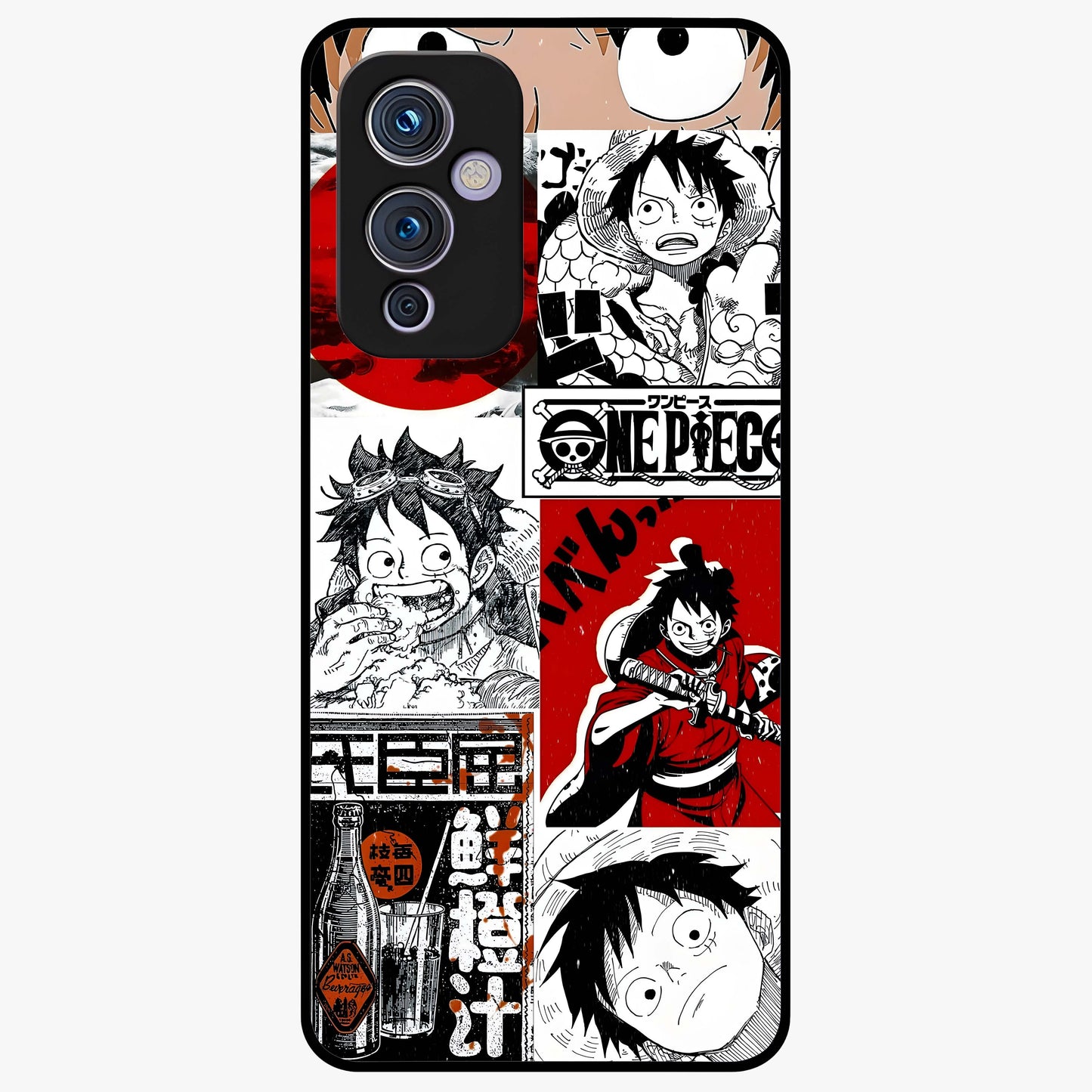 Strawhat Chaos Panels Glass Case showing flat back view with anime inspired chaos panel artwork and glossy glass finish.