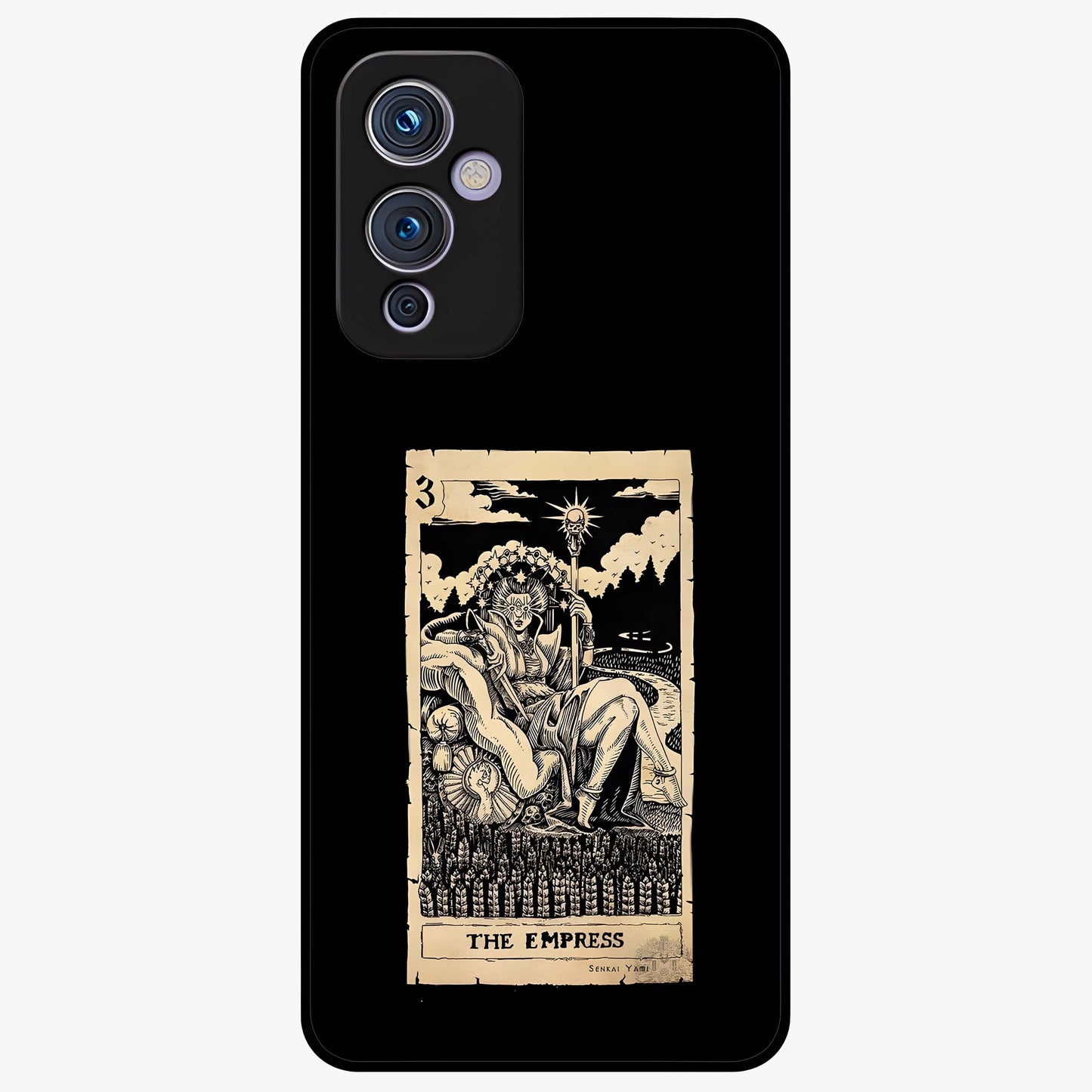 The Empress Glass Case showing flat back view with regal feminine artwork and glossy glass finish.
