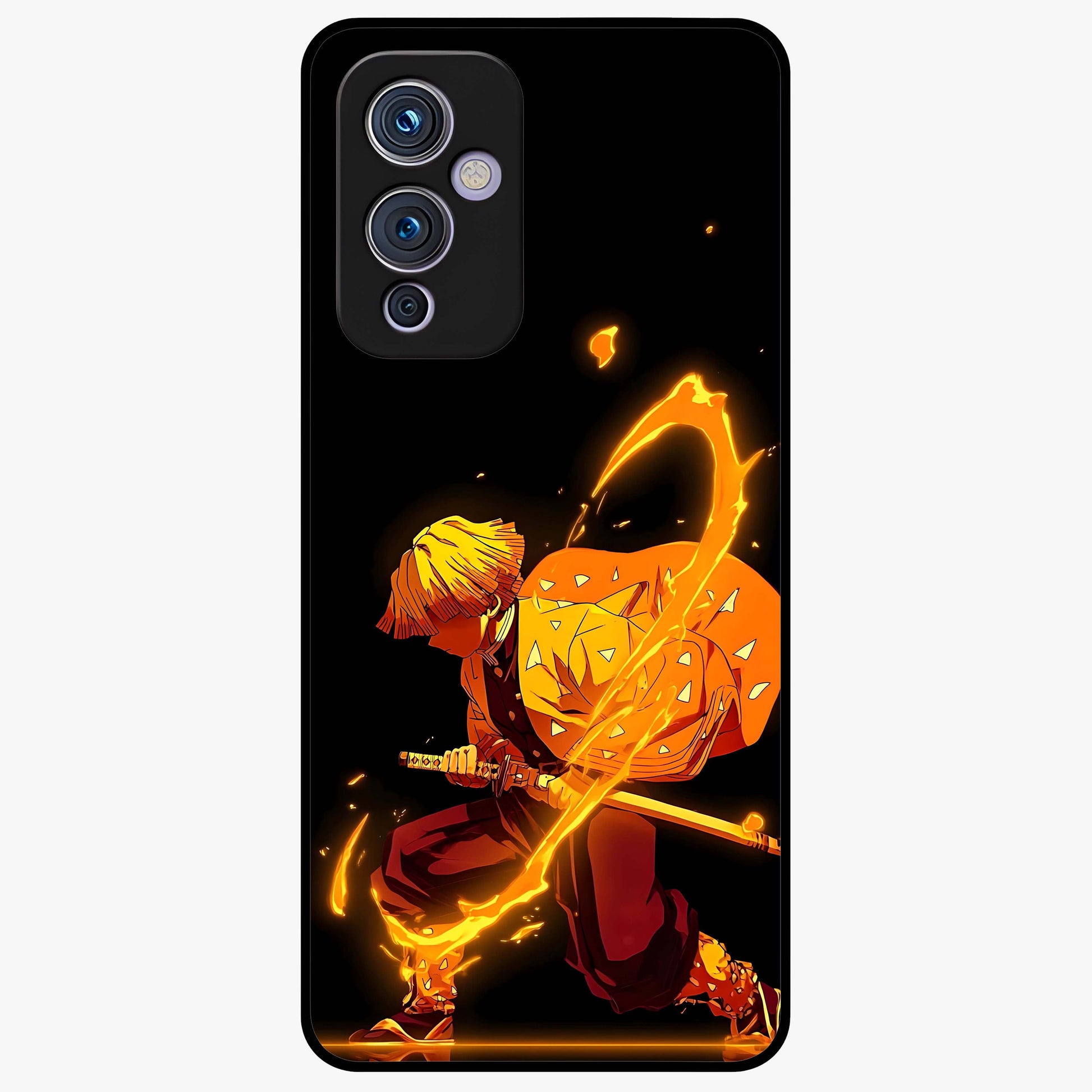 Thunder Flame Execution Glass Case showing flat back view with powerful flame and lightning artwork and glossy glass finish.
