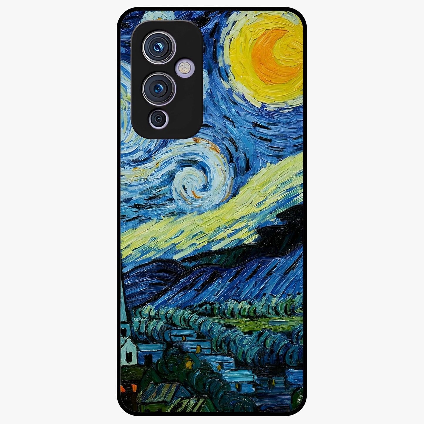 Van Gogh Art Glass Case showing flat back view with classic painterly artwork inspired by Van Gogh style and glossy glass finish.