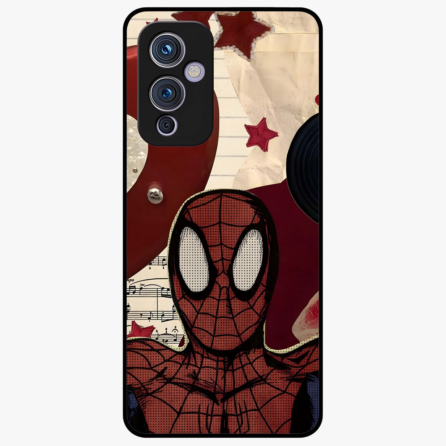 Web Warrior Vibes Glass Case showing flat back view with superhero inspired web themed artwork and glossy glass finish.