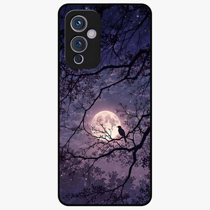 Whispering Moon Silence Glass Case showing flat back view with serene moon themed artwork and glossy glass finish.