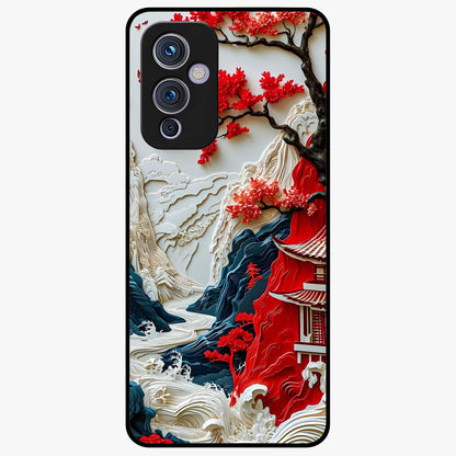 Whispers Of Sakura Waves Glass Case showing flat back view with cherry blossom wave artwork and glossy glass finish.