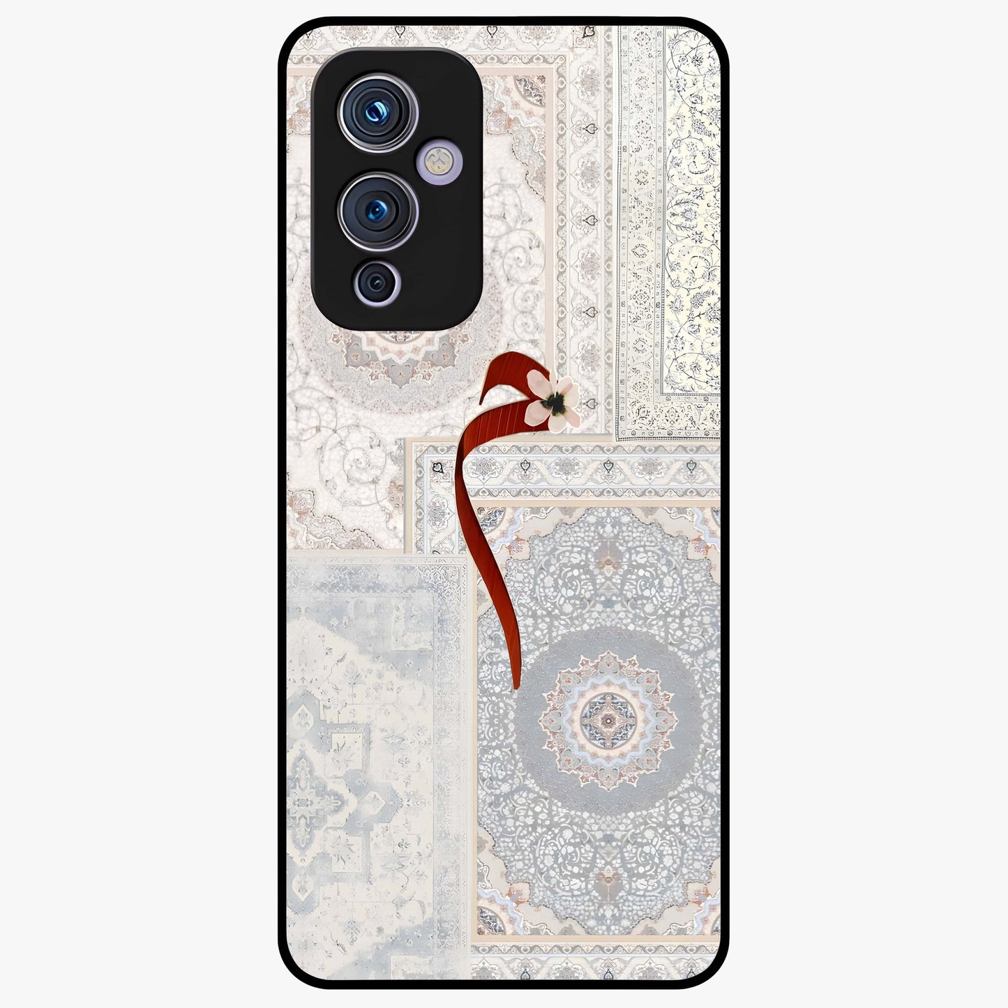 White Aesthetic Bow Glass Case showing flat back view with minimal bow artwork and glossy glass finish.
