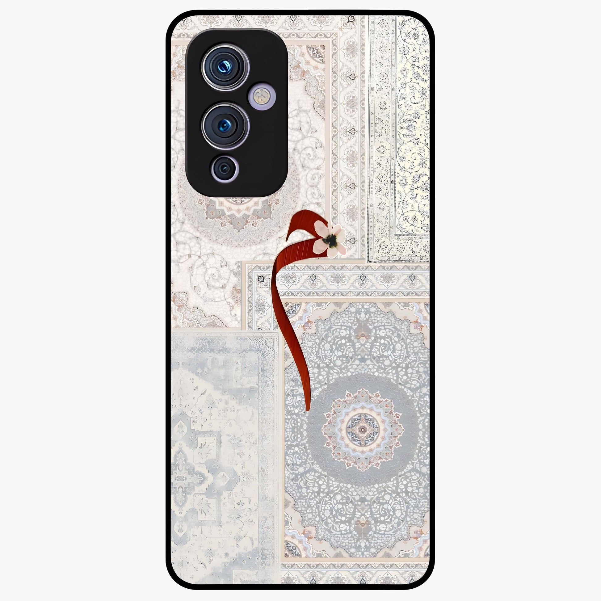 White Aesthetic Bow Glass Case showing flat back view with minimal bow artwork and glossy glass finish.