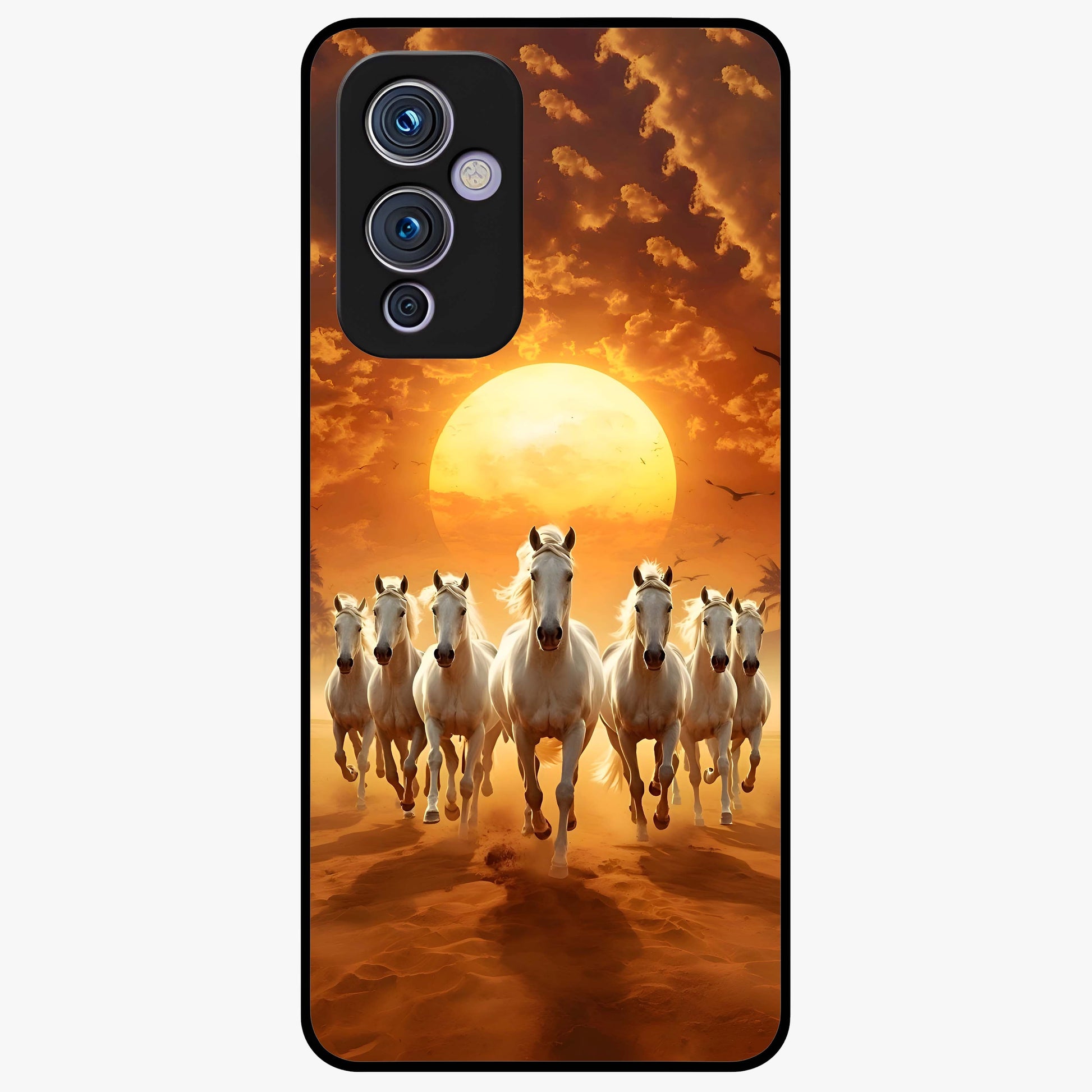 Wild Sunset Majesty Glass Case showing flat back view with majestic sunset landscape artwork and glossy glass finish.