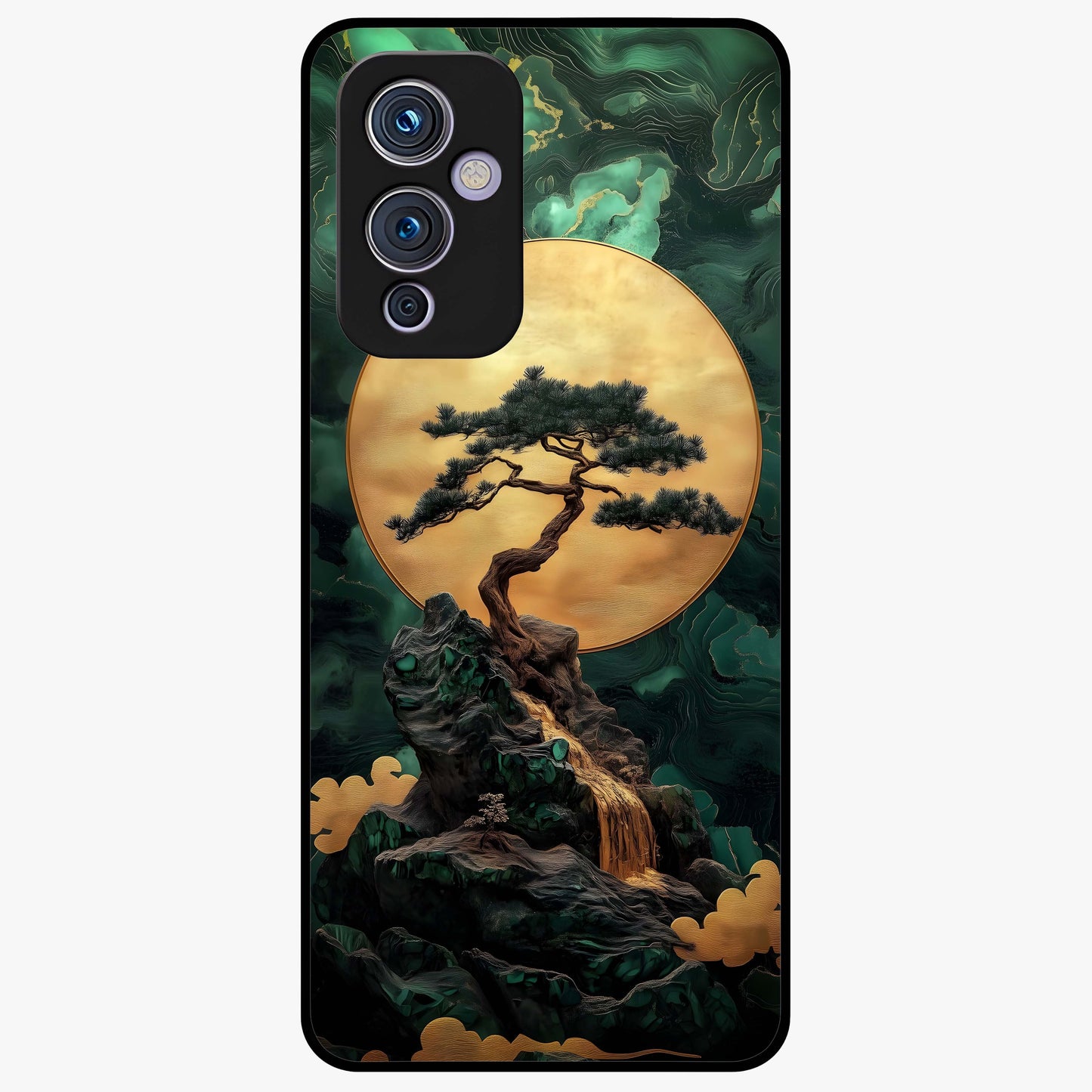 Zen Moon Rise Glass Case showing flat back view with calm moonrise artwork and glossy glass finish.