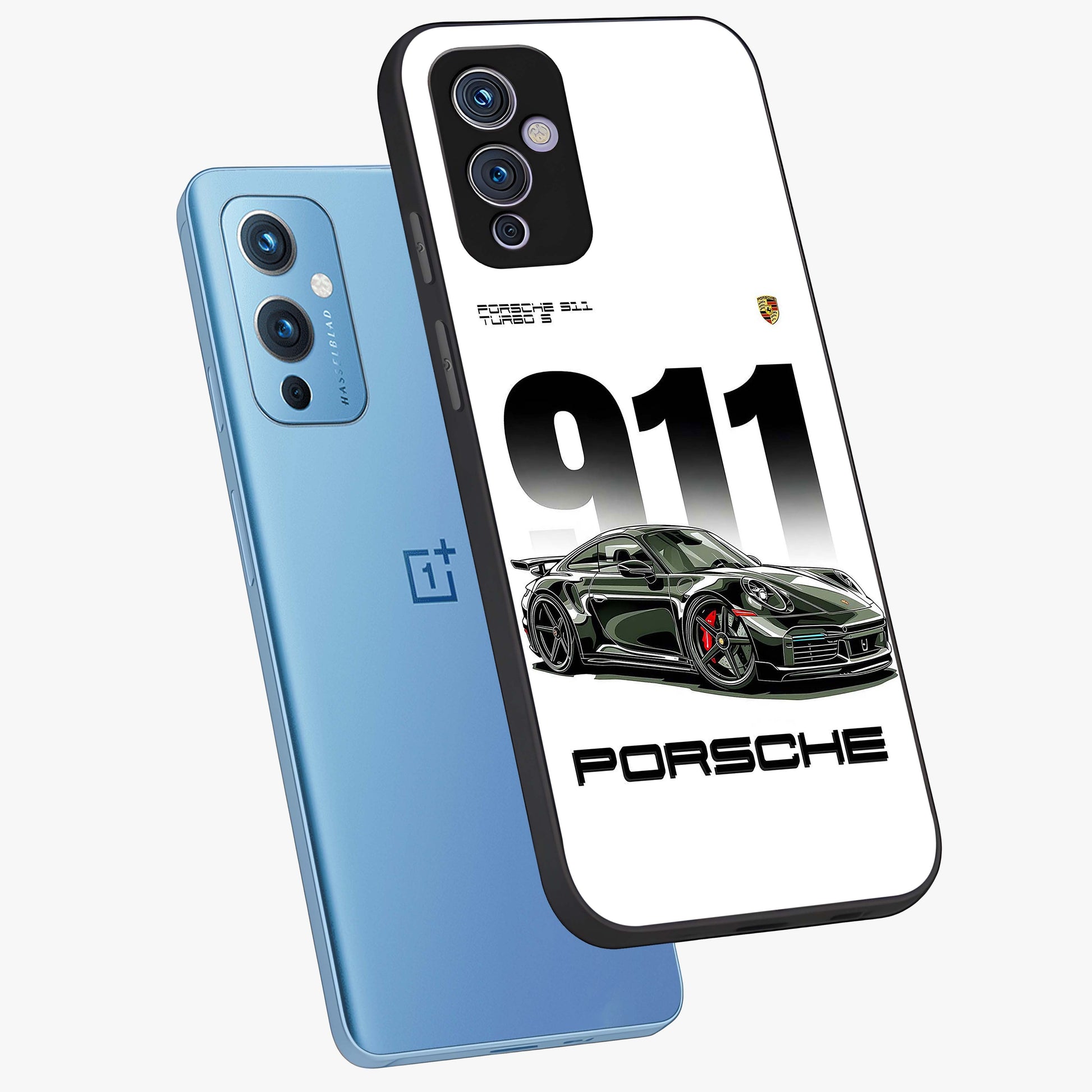 911 Turbo Dominance Glass Case displayed in premium angled mockup highlighting sporty car illustration and sleek glass surface.