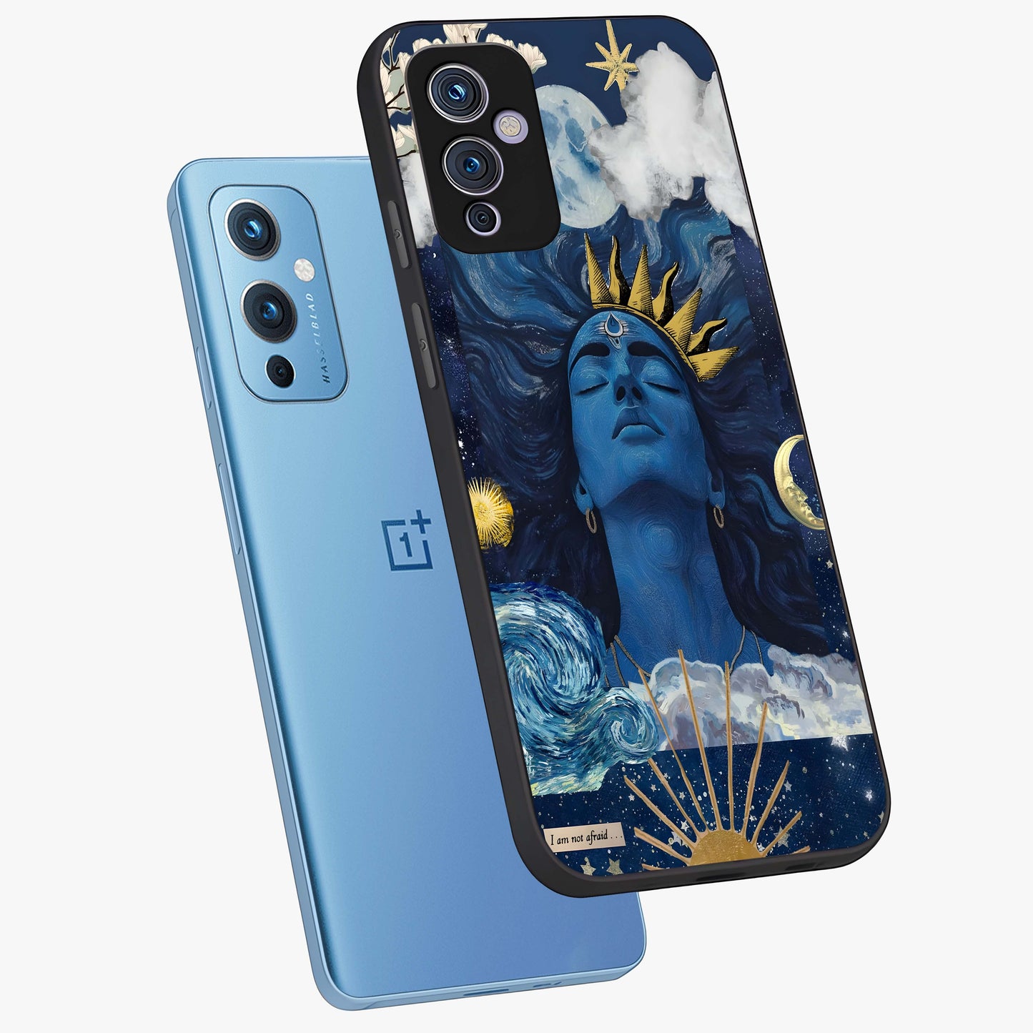 Aesthetic Lord Shiva Glass Case displayed in angled mockup highlighting spiritual Shiva illustration and sacred aesthetic design.