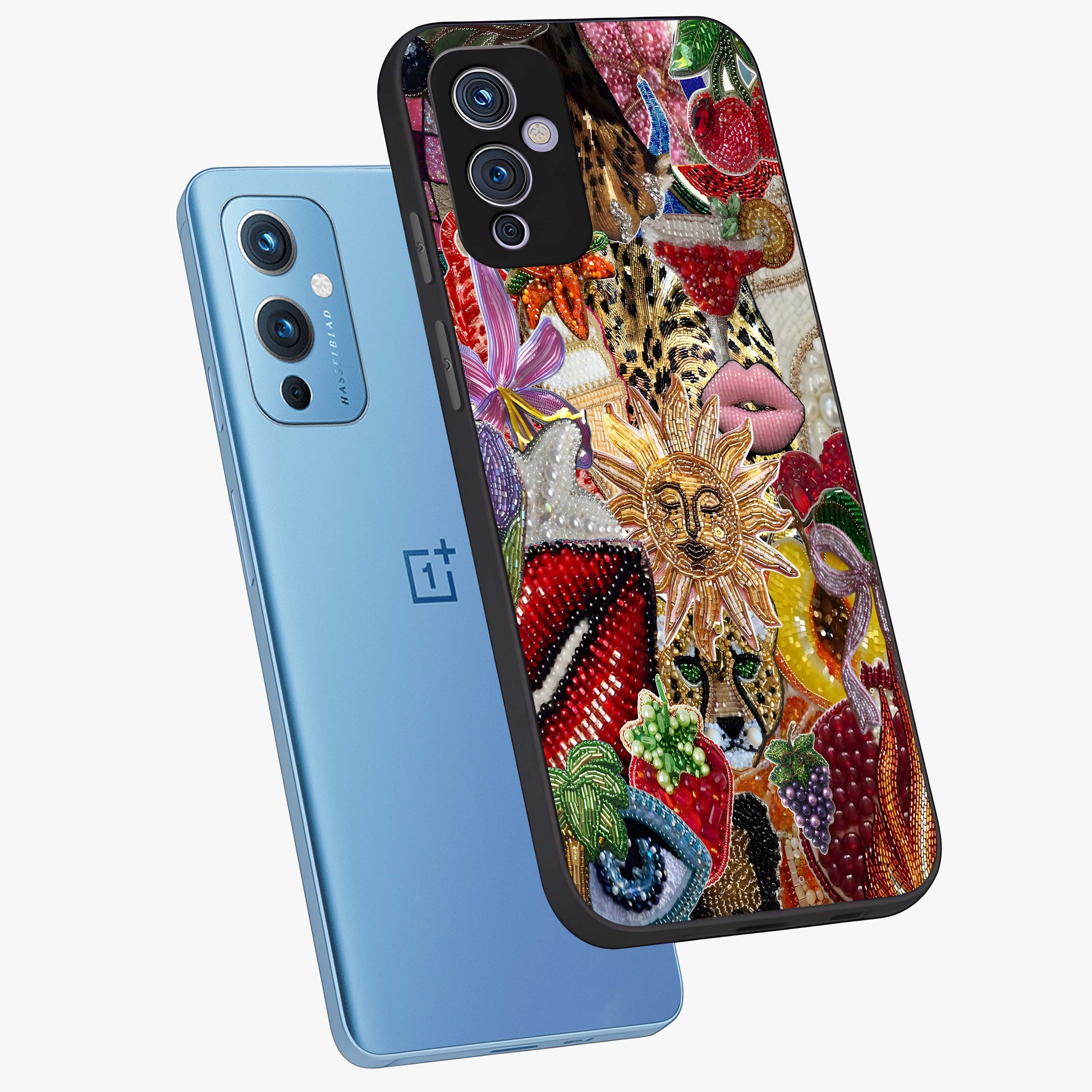 Beaded Fashion Jungle Glass Case displayed in angled mockup highlighting colorful fashion bead design and artistic pattern.