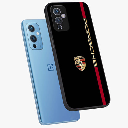 Black Minimal Porsche Glass Case displayed in angled mockup highlighting modern minimal car illustration and clean aesthetic design.
