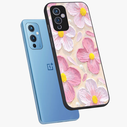 Blush Bloom Texture Glass Case displayed in angled mockup highlighting subtle bloom pattern with aesthetic pastel design.