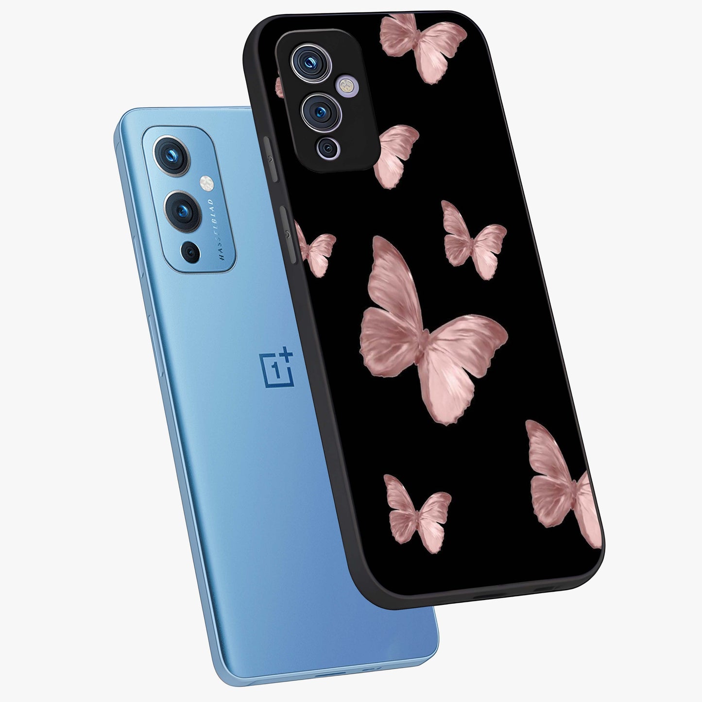Butterfly Pattern Glass Case displayed in angled mockup highlighting delicate butterfly design and aesthetic pattern style.