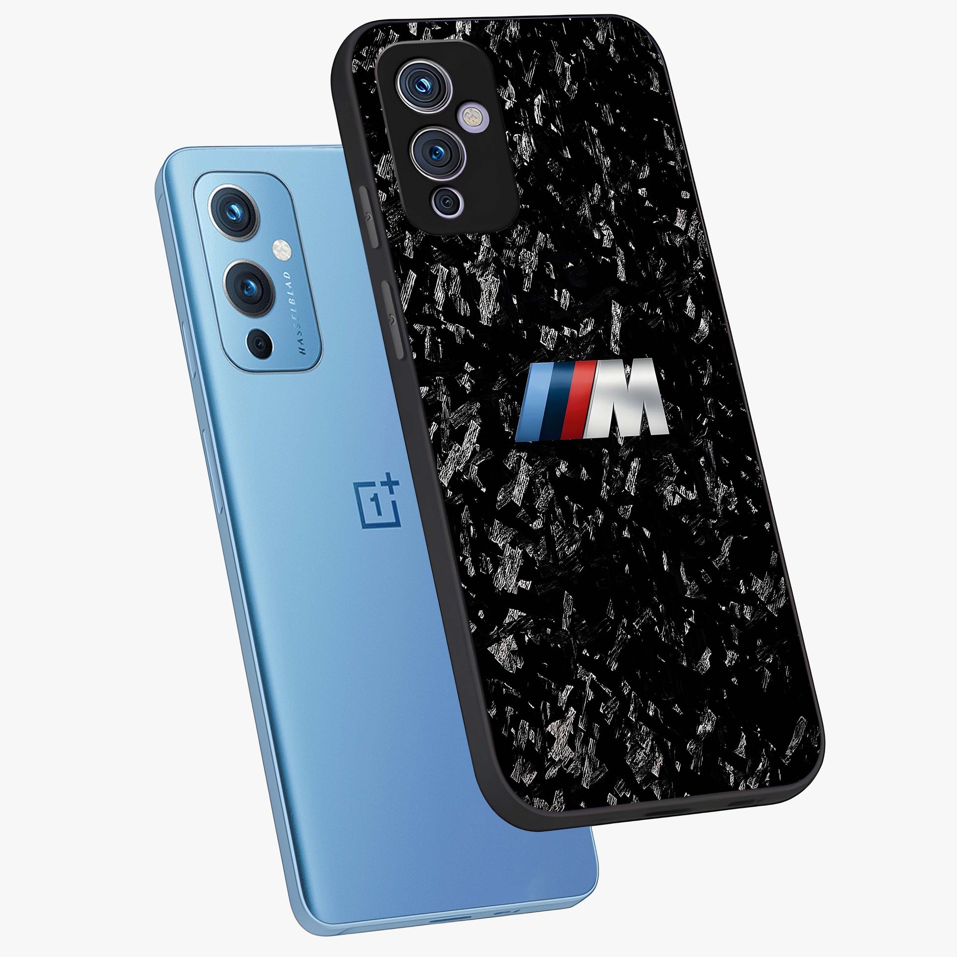 Carbon Speed Mark Glass Case displayed in angled mockup highlighting racing inspired carbon design and sleek aesthetic style.