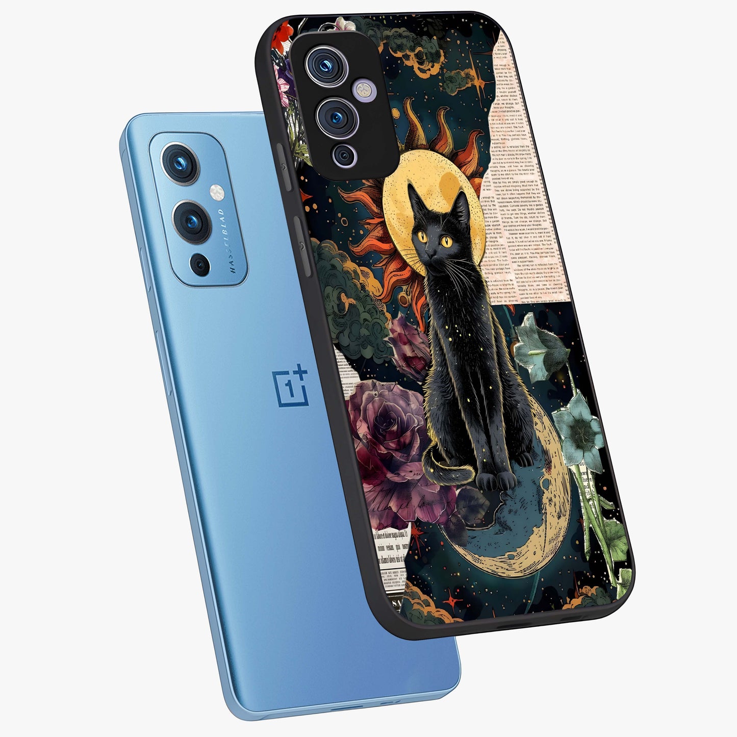Celestial Black Cat Glass Case displayed in angled mockup highlighting cosmic black cat design with celestial aesthetic.