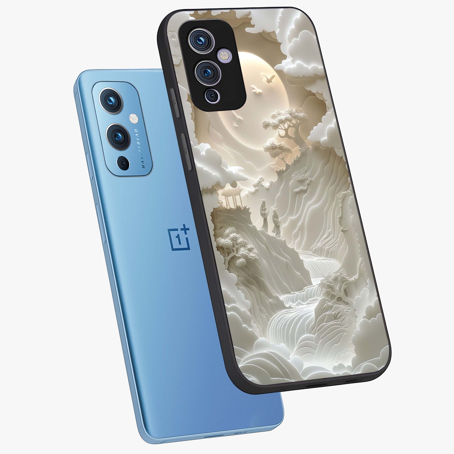 Celestial Origami Glass Case displayed in angled mockup highlighting geometric origami design with cosmic aesthetic theme.