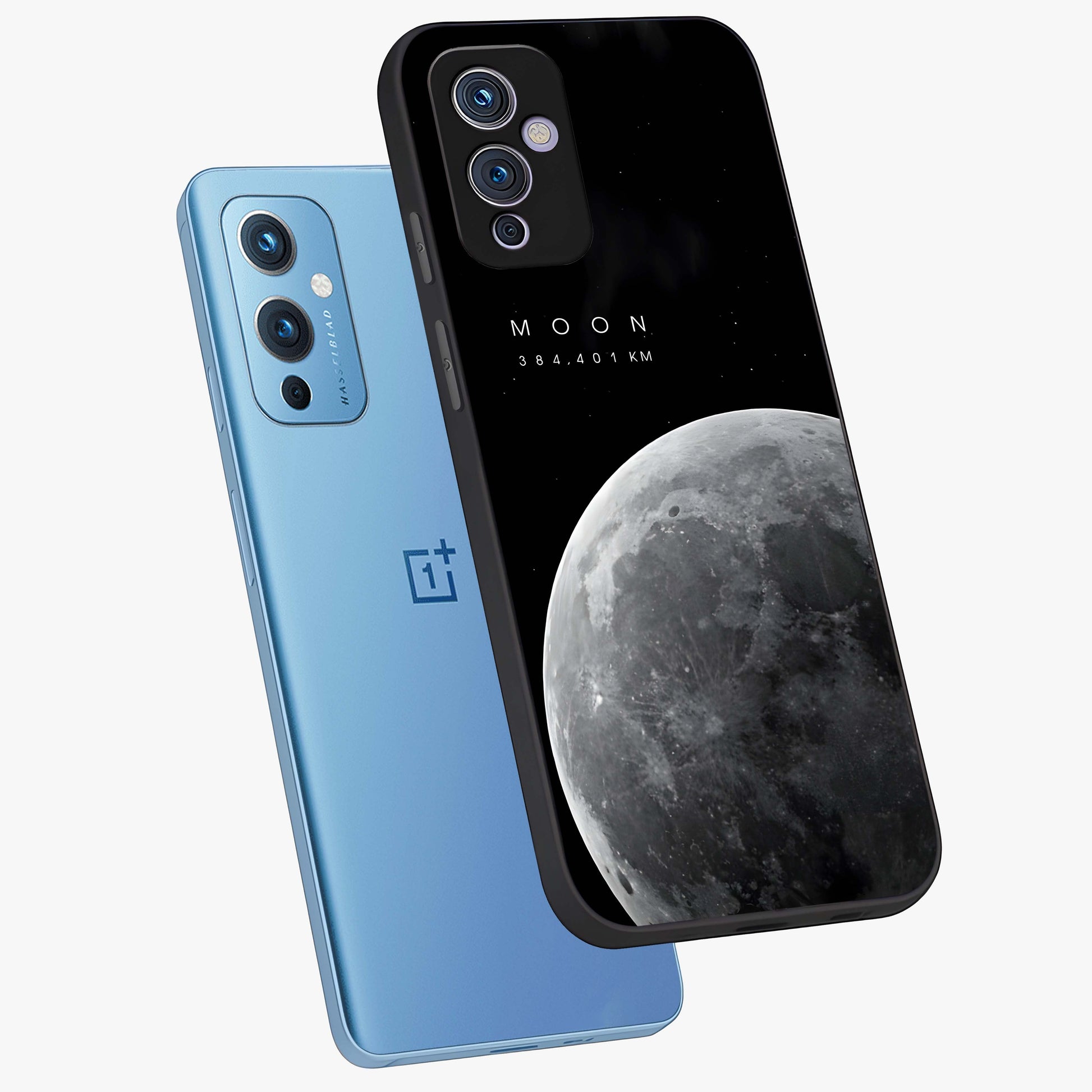 Cosmic Moon Glow Glass Case displayed in angled mockup highlighting celestial moon design with cosmic aesthetic theme.