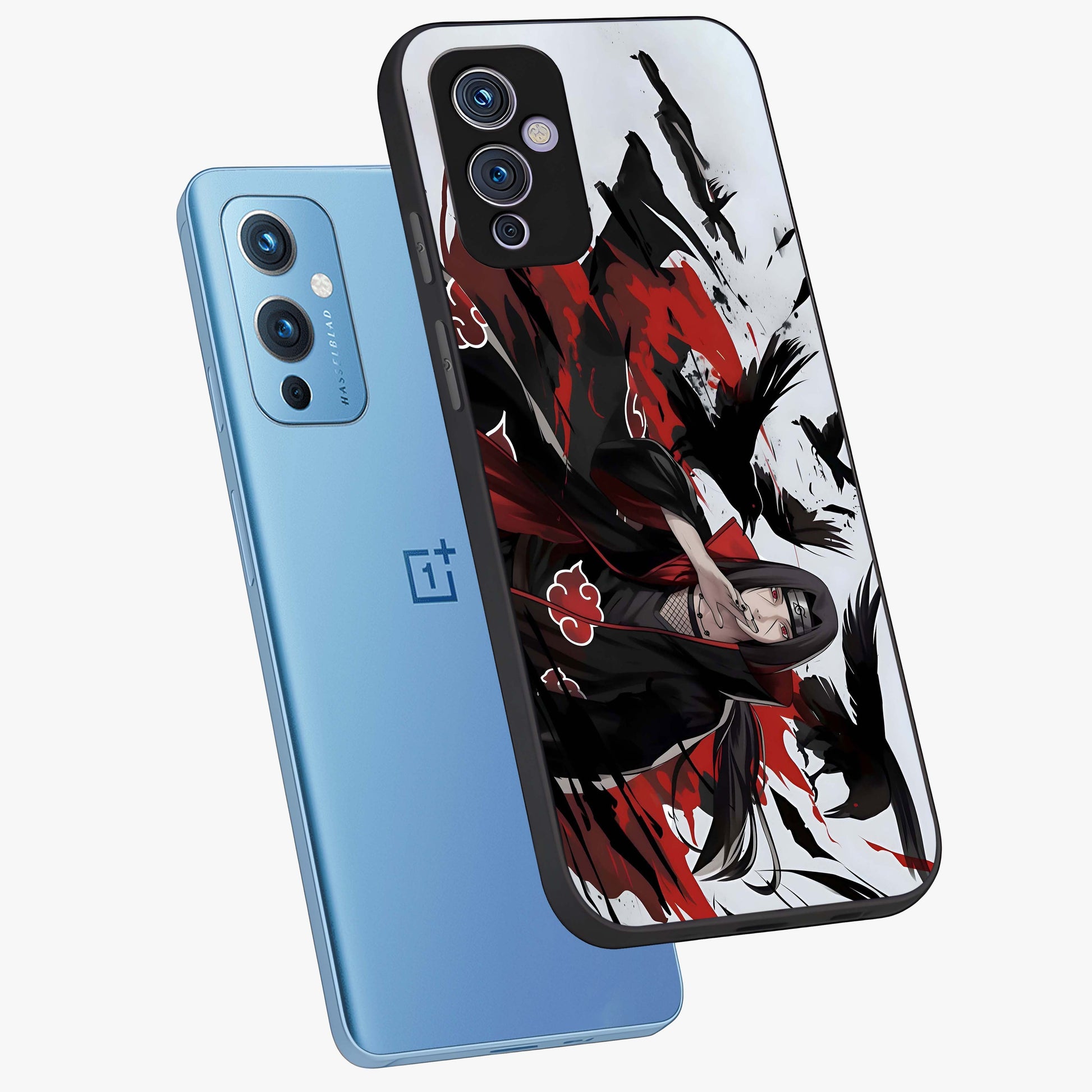 Crimson Crow Illusion Glass Case displayed in angled mockup highlighting mysterious crow graphic with dark aesthetic style.