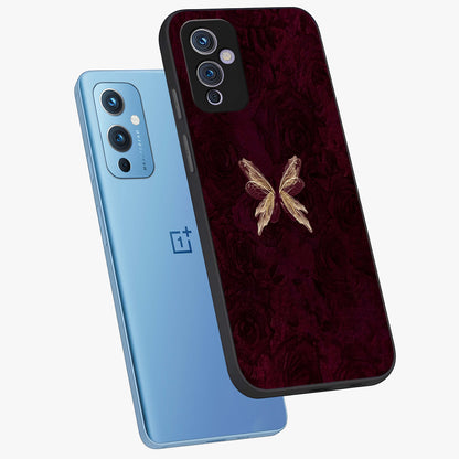 Crimson Fade Butterfly Glass Case displayed in angled mockup highlighting elegant butterfly design with crimson gradient aesthetic.