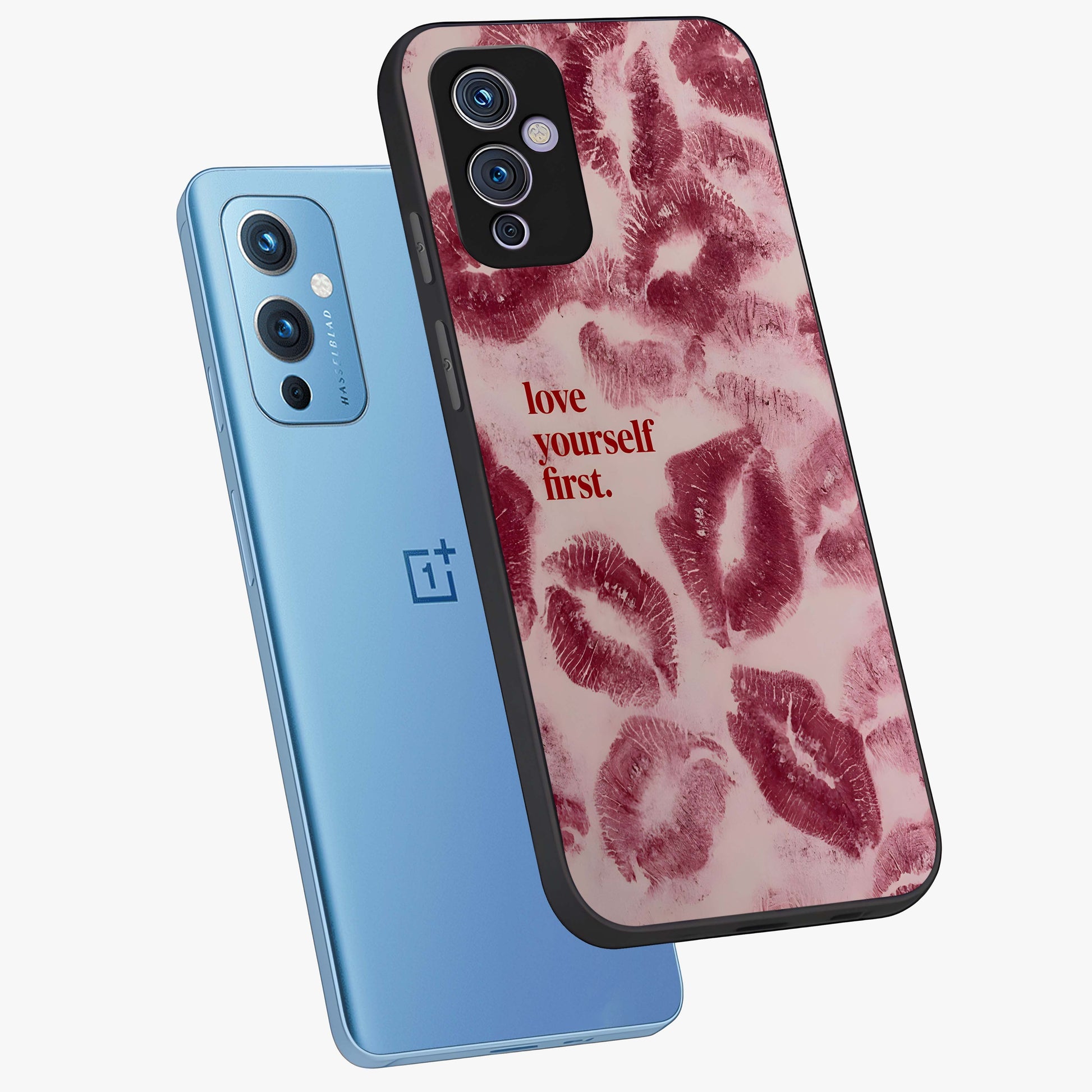 Crimson Kiss Love Glass Case displayed in angled mockup highlighting bold love inspired design with modern aesthetic style.
