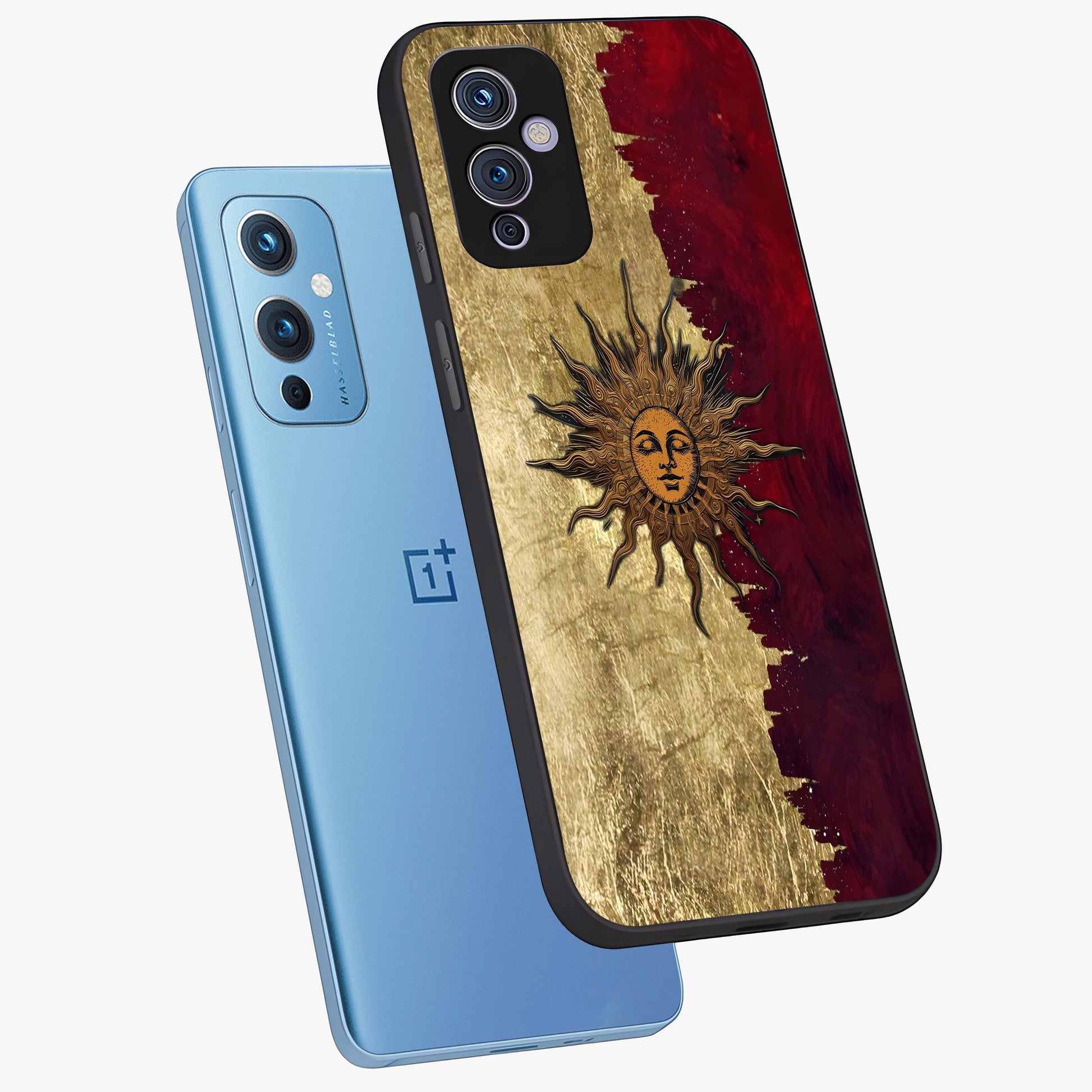 Crimson Sun Majesty Glass Case displayed in angled mockup highlighting majestic crimson sun design with bold aesthetic style.