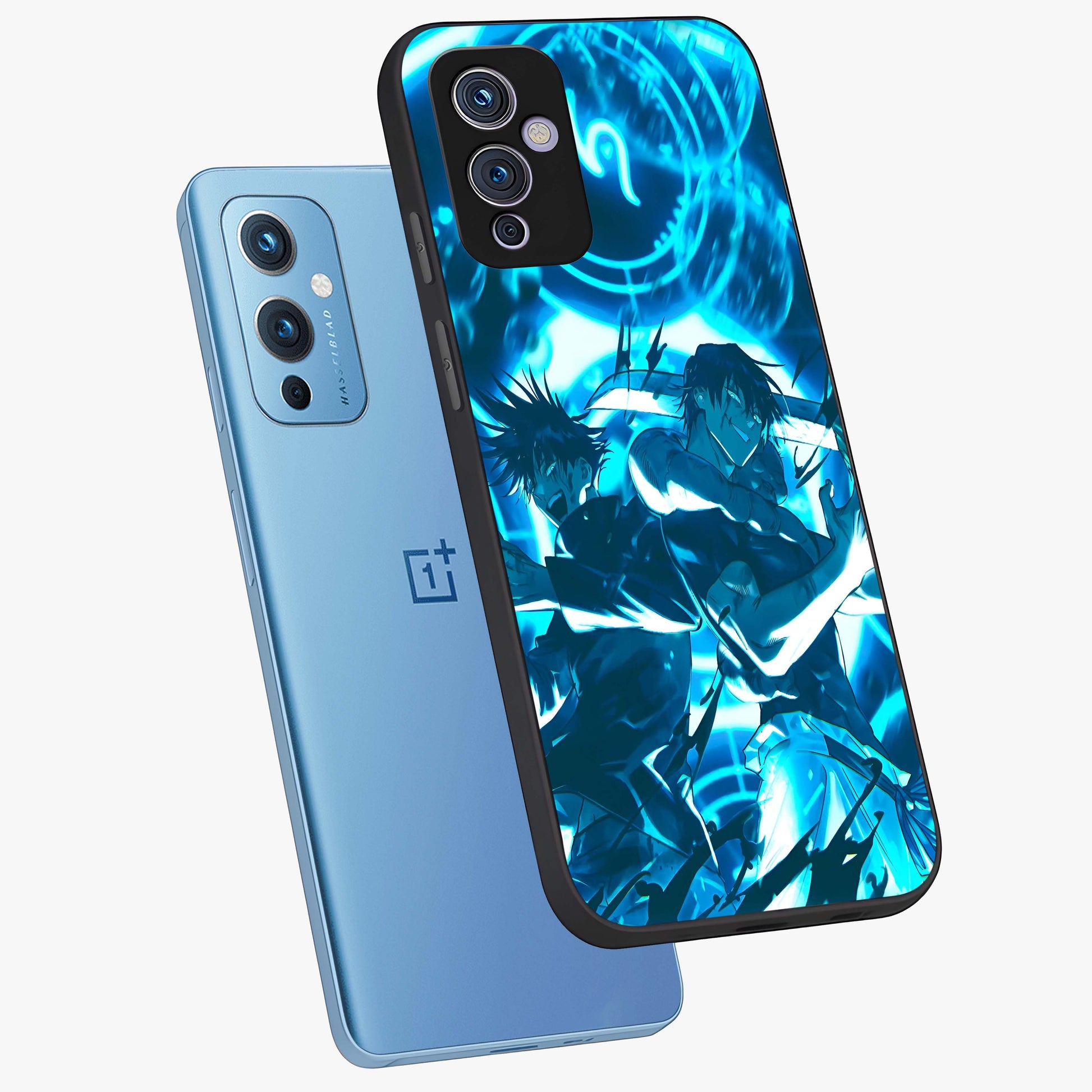 Cursed Energy Clash Glass Case displayed in angled mockup highlighting powerful battle inspired graphic with anime style aesthetic.