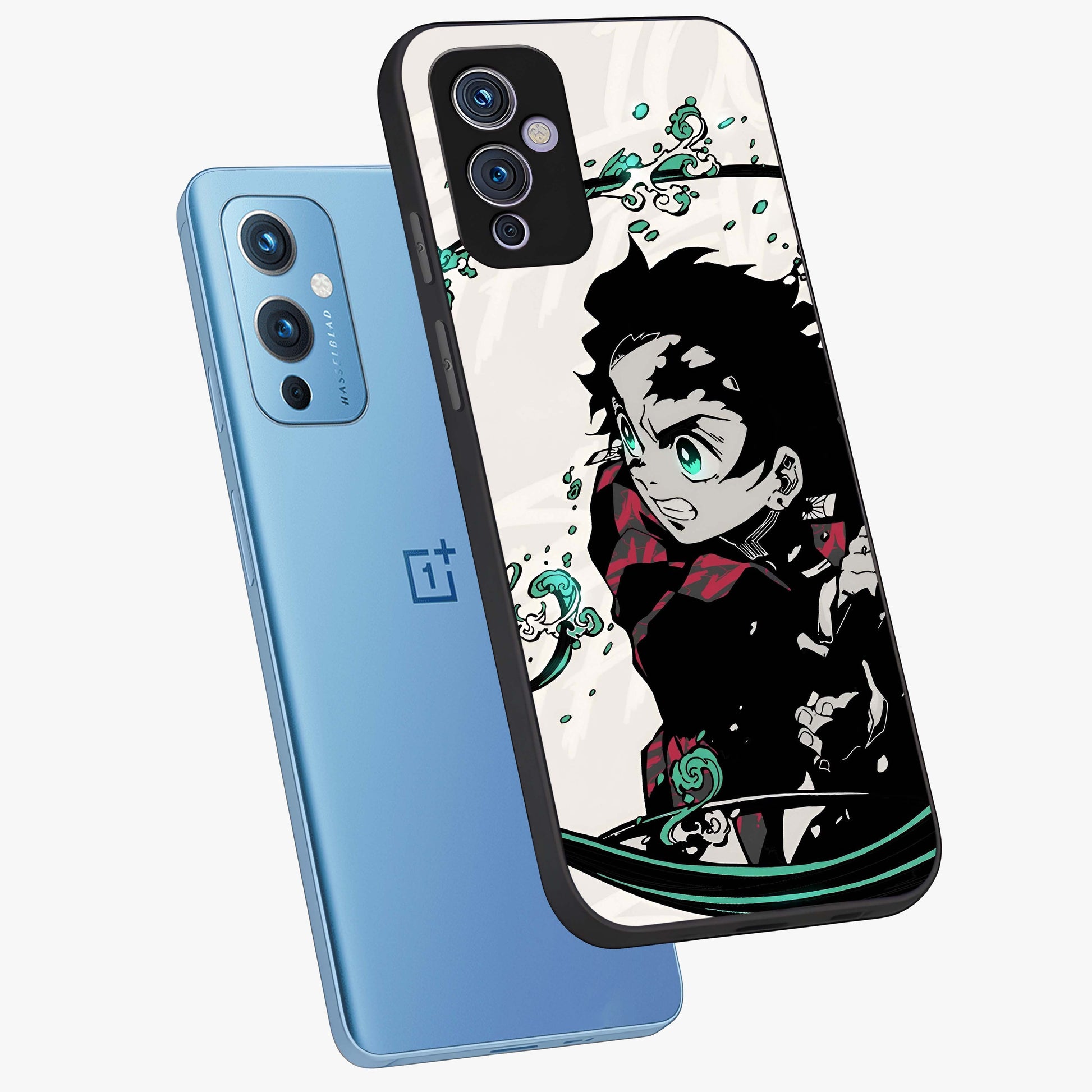Demon Slayer Glass Case displayed in angled mockup highlighting dramatic anime character design with action aesthetic.