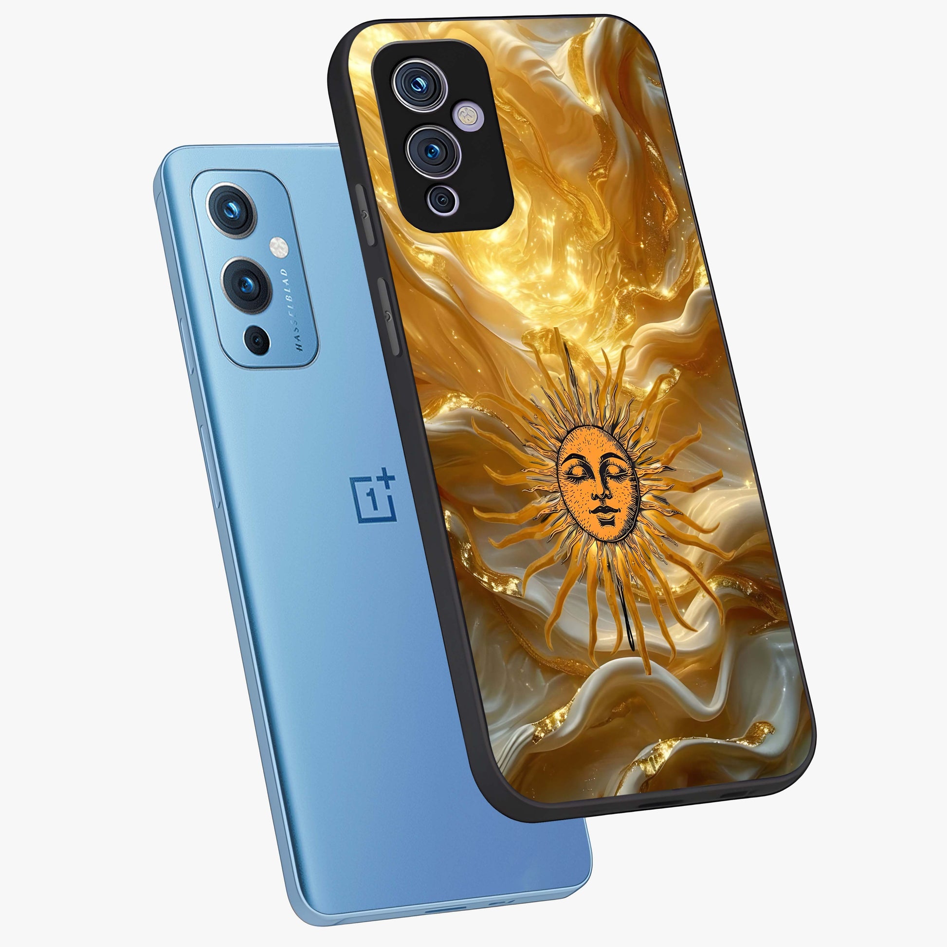 Eternal Golden Glow Glass Case displayed in angled mockup highlighting glowing golden aesthetic design with elegant style.