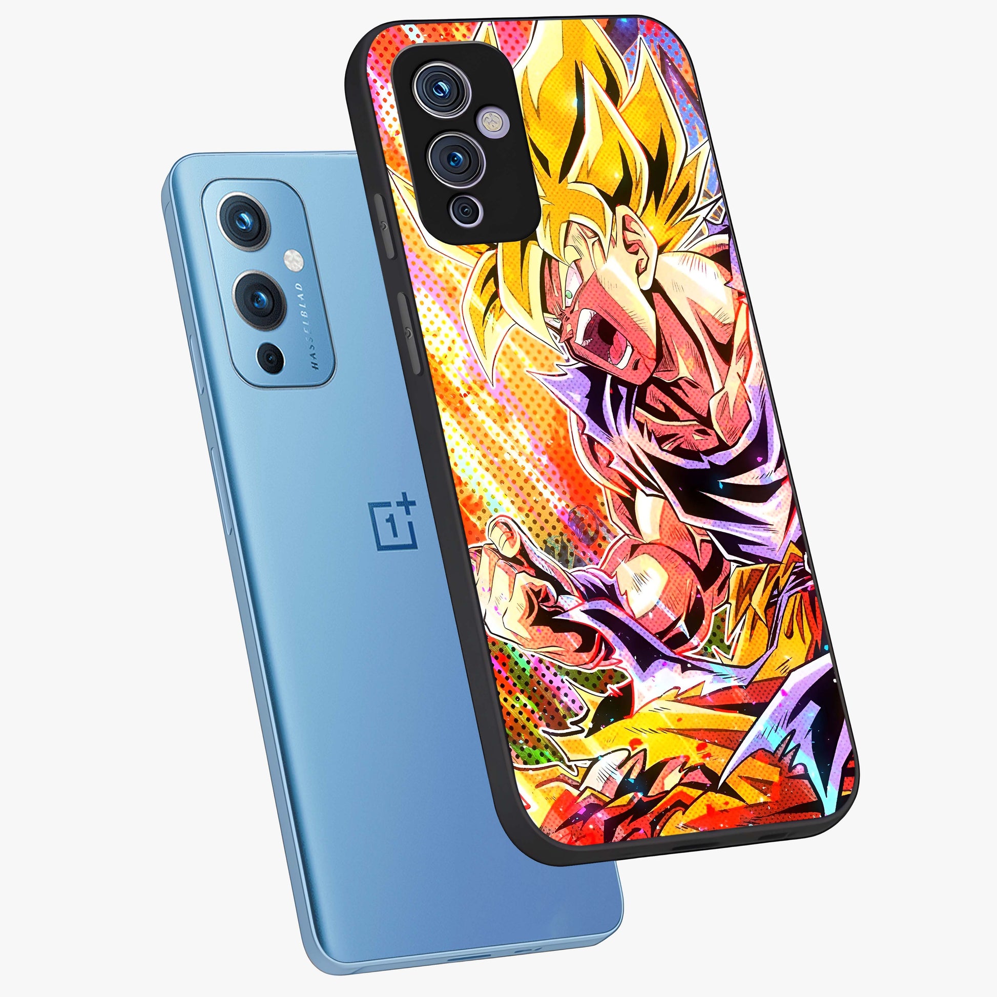 Firing Goku Glass Case displayed in angled mockup highlighting dynamic anime character design with action aesthetic.