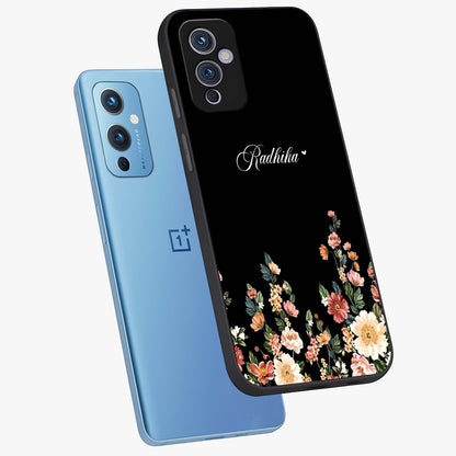Floral Design With a Custom Personalized Name Glass Case displayed in angled mockup highlighting elegant floral pattern with custom name feature.